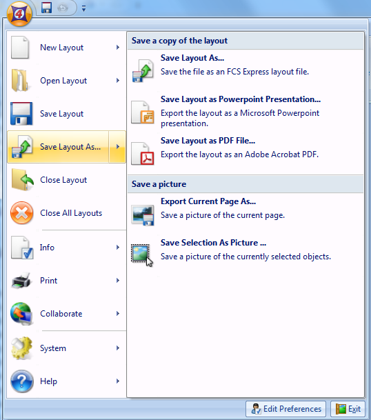 图3.5  Application Button Gallery (with Save Layout As... selected) (应用程序按钮区(版面另存为...处于选中状态))